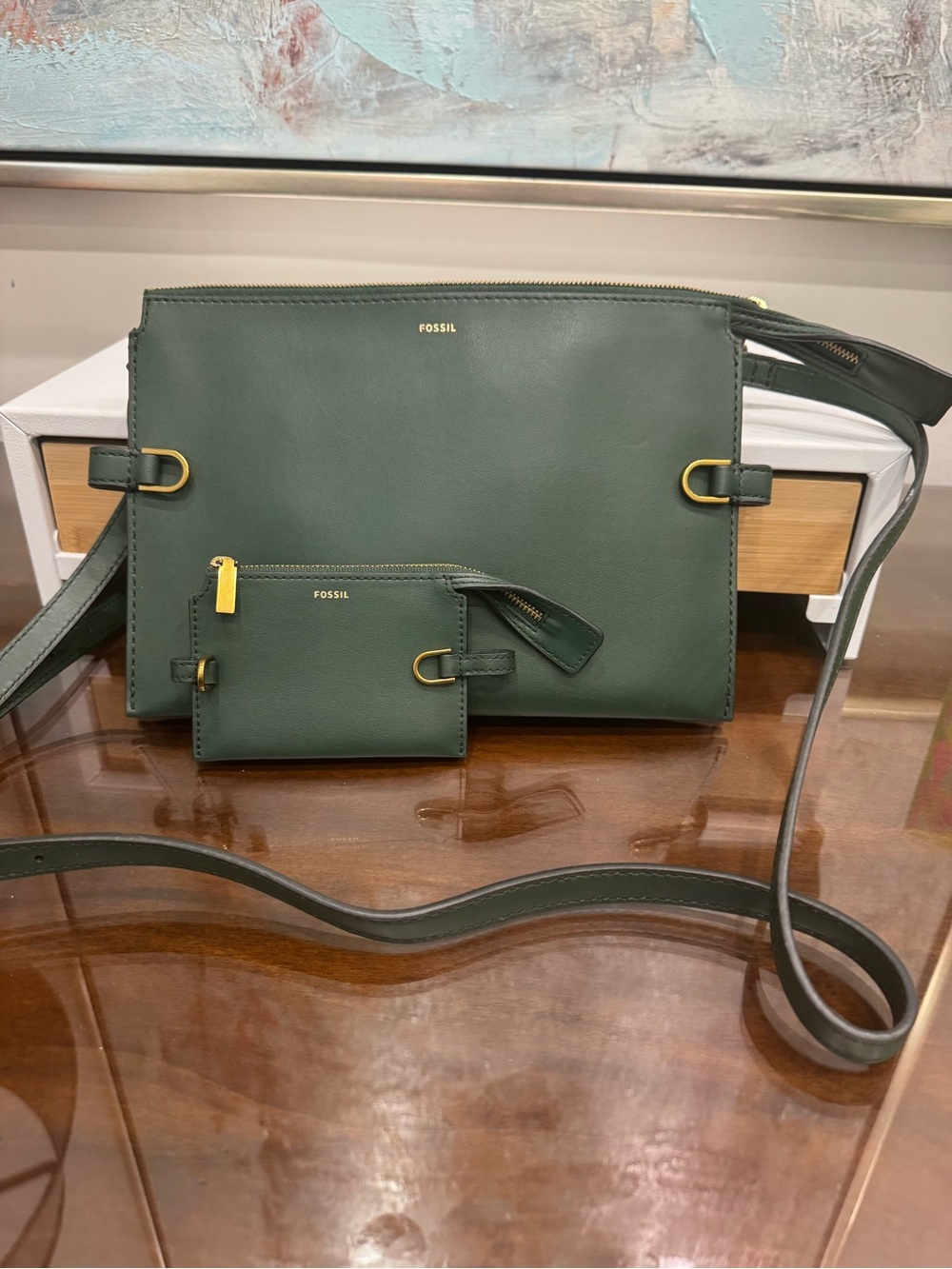 Fossil Dark Green Crossbody with Matching Card Case